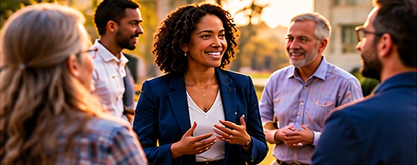 A candidate talking with neighbors outdoors